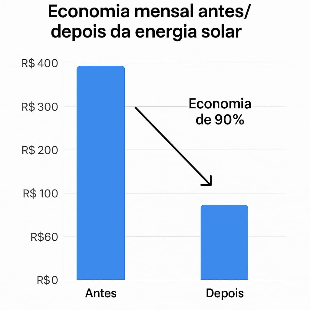 Gráfico demonstrando economia de 90% na conta de luz com energia solar